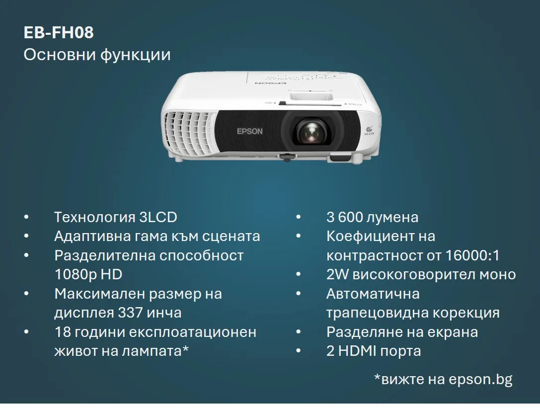 Бизнес проектор Epson EB-FH08 3LCD Projector 3600lm