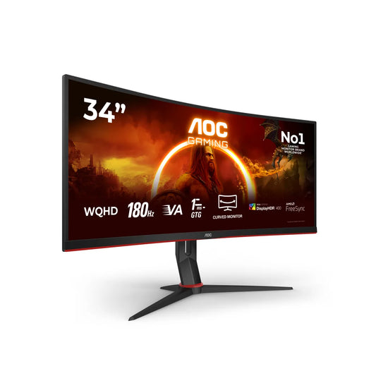 Гейминг монитор AOC CU34G2XP/BK 34inch 3440x1440 VA 180hz High adjustable Stand HDR400 Freesync Premium USB HUB 4x3.0 2xDP 2xHDMI