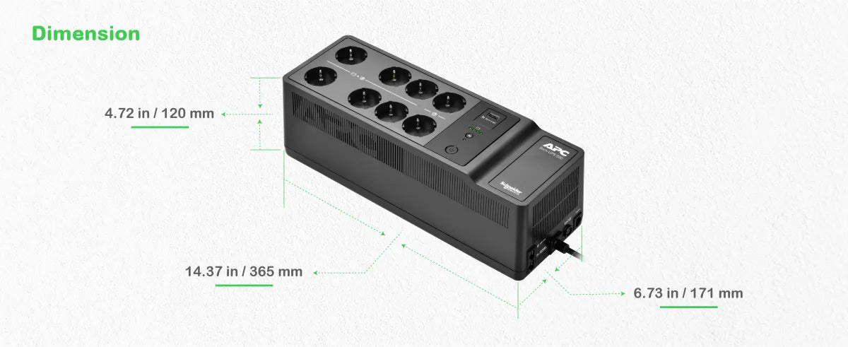 Line Interactive UPS тип кула APC Back-UPS UPS wall mountable / surface mountable AC 230V 300Watt 500VA output connectors 8