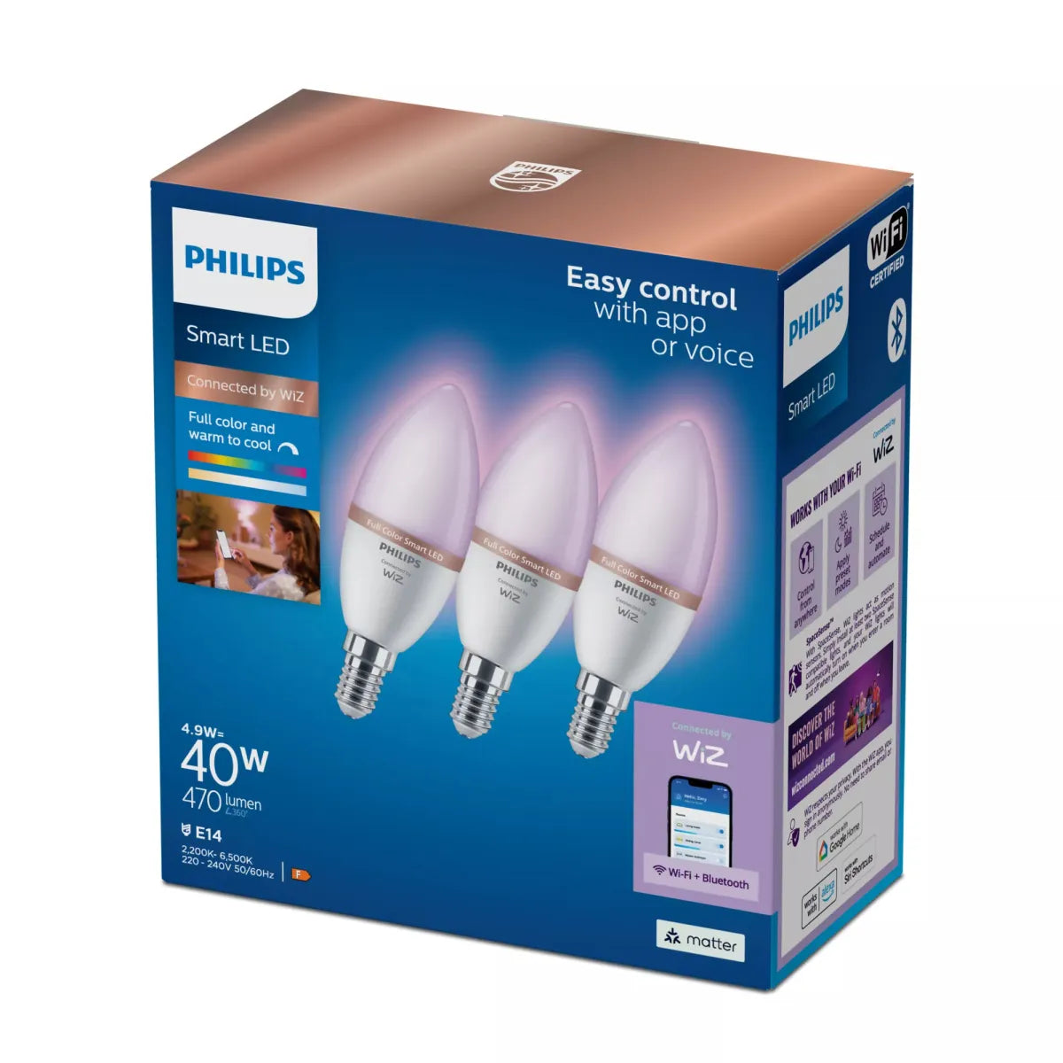 Умно осветление и Електрически продукт Philips by Signify PHILIPS Smart bulbs set 3pcs 40 W C37 E14 Wiz app