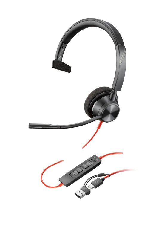 Бизнес слушалки HP Poly Blackwire 3310 Monaural USB-C Headset +USB-C/A Adapter