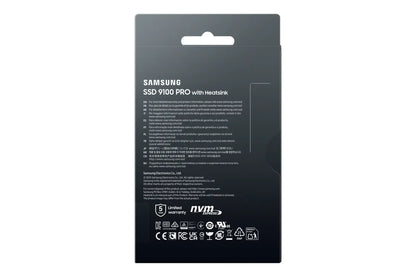 Вътрешни SSD Samsung 9100 PRO SSD Heatsink NVMe M.2 1TB PCIe 5.0 14.700 MB/s Read 13.300 MB/s Write Internal SSD for PC-Gaming and video editing