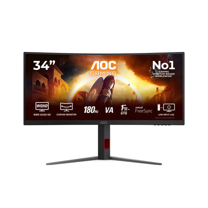 Гейминг монитор AOC CU34G4 34inch Curved Fast VA UWQHD 21:9 180Hz 0.5ms 300cd/m2 HDMI 2.0 DP1.4 Speakers