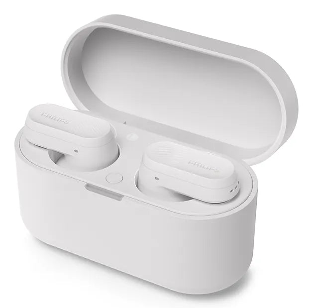 PHILIPS True Wireless Earbuds IPX4 Make calls using a single earbud Up to 24 hours play time white
