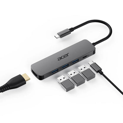 USB хъбове Acer 5in1 TYPE C DONGLE 3x USB 3.0 5Gbps 1x HDMI 4K 1x TYPE C 100W PD