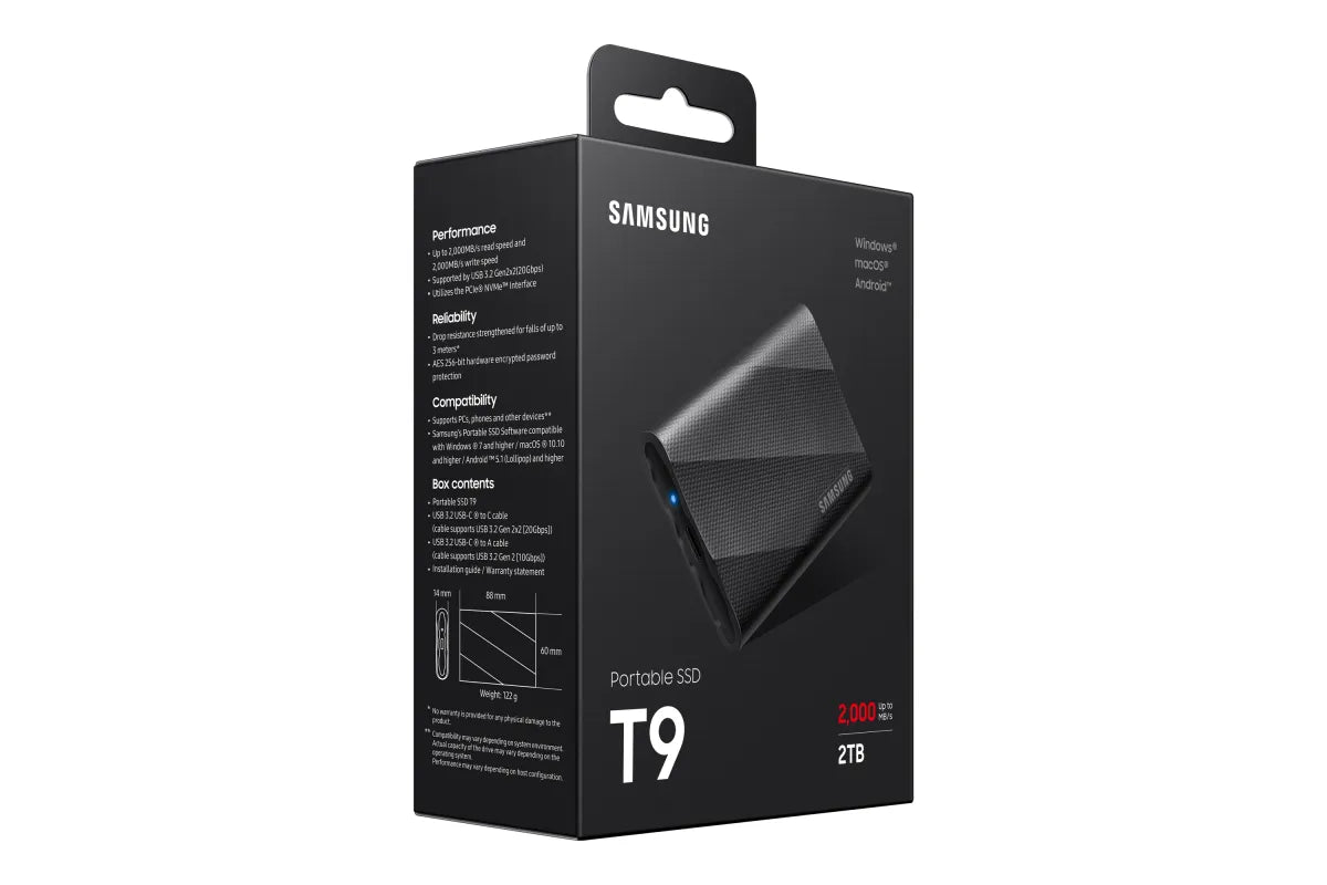Външен SSD Samsung T9 2TB USB 3.2 Gen Portable Solid State Drive PSSD Black