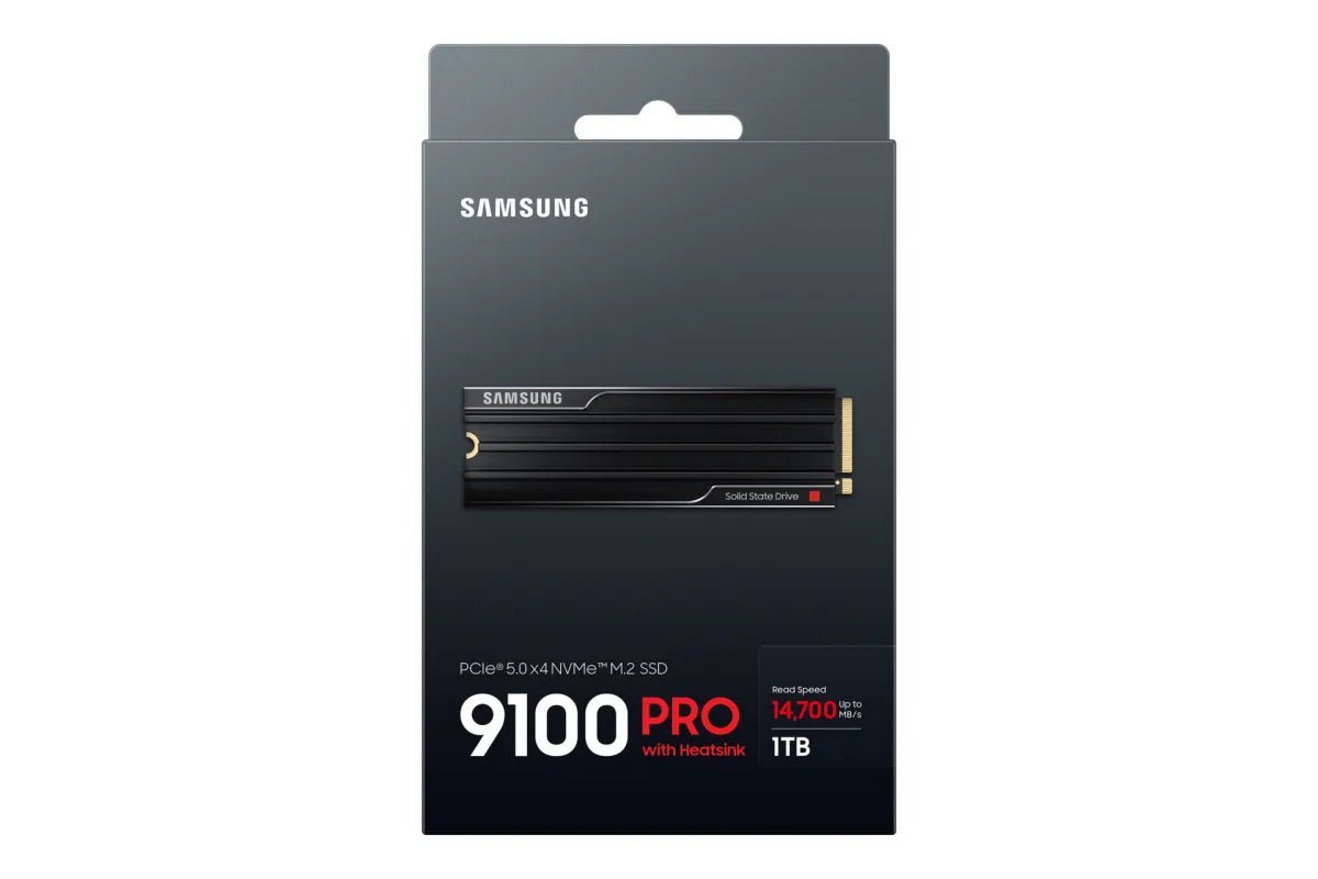 Вътрешни SSD Samsung 9100 PRO SSD Heatsink NVMe M.2 1TB PCIe 5.0 14.700 MB/s Read 13.300 MB/s Write Internal SSD for PC-Gaming and video editing