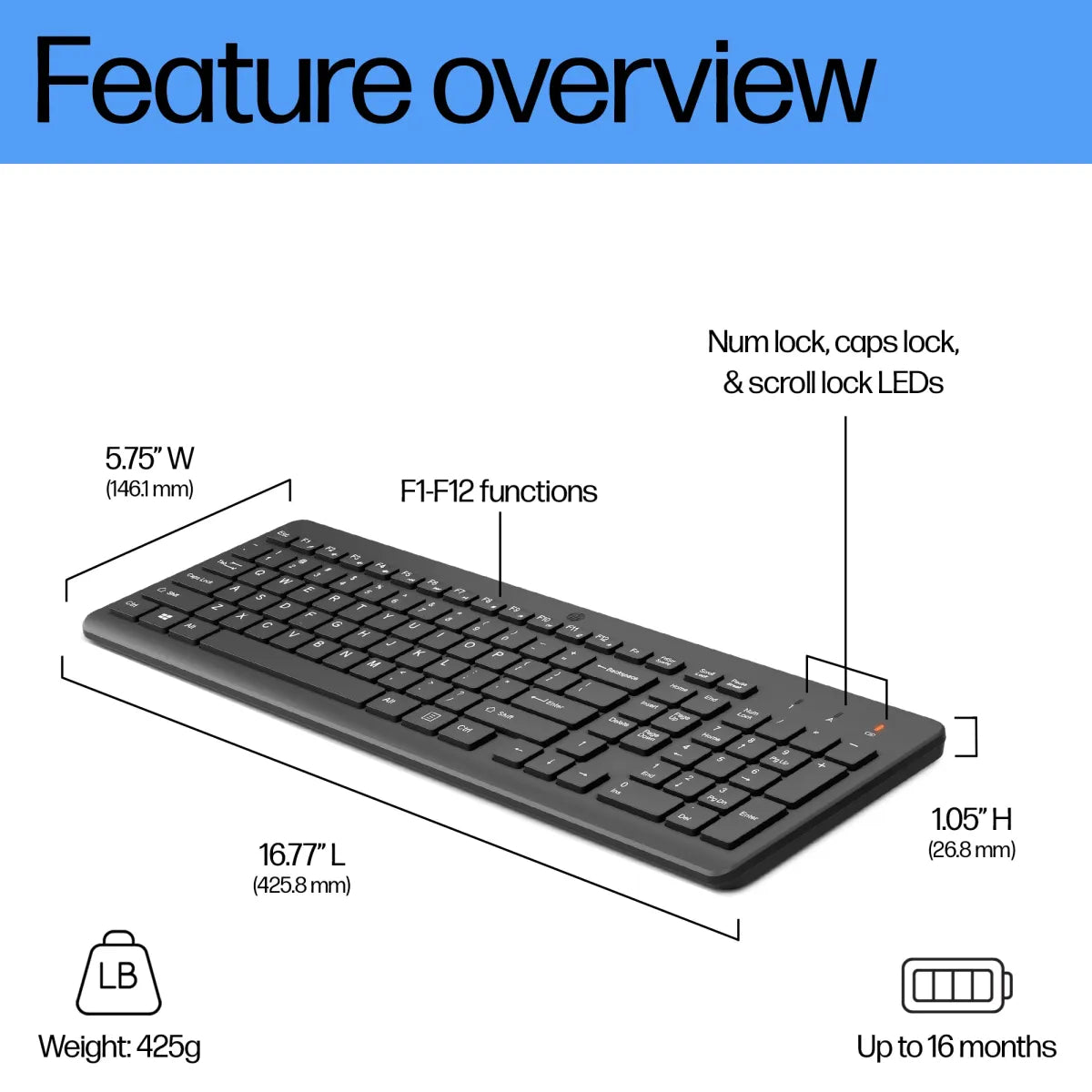 Клавиатурa - безжична HP 225 Wireless Keyboard