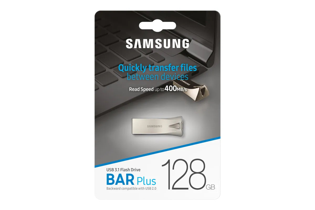 Памет USB Samsung BAR Plus USB Type-A 128GB 400 MB/s read 110 MB/s write resistant USB 3.1 Champagne Silver with key ring