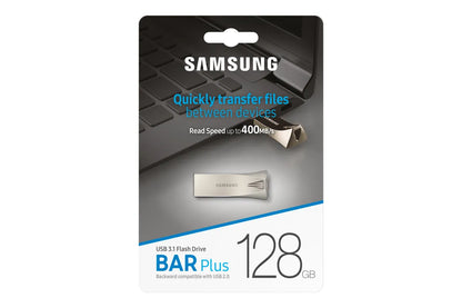 Памет USB Samsung BAR Plus USB Type-A 128GB 400 MB/s read 110 MB/s write resistant USB 3.1 Champagne Silver with key ring