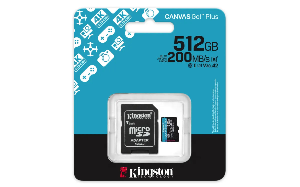 Памет SD Kingston Technology KINGSTON 512GB microSDXC Canvas Go Plus Gen4 200MB/s A2 U3 V30 Card + Adapter