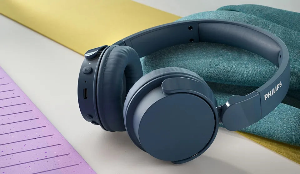 PHILIPS Wireless On Ear Headphone with mic 32mm drivers/closed-back blue