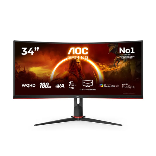 Гейминг монитор AOC CU34G2XP/BK 34inch 3440x1440 VA 180hz High adjustable Stand HDR400 Freesync Premium USB HUB 4x3.0 2xDP 2xHDMI