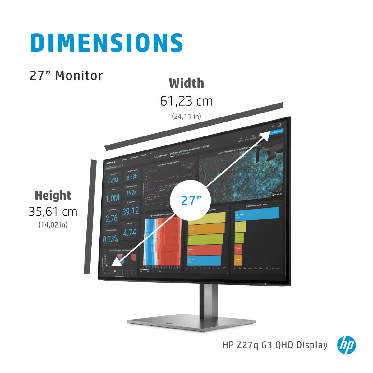 Бизнес монитор HP Z-Display Z27q G3 27inch IPS QHD 2560x1440 16:9 1000:1 350cd/m2 5ms HDMI 2.0 DP 1.4 4xUSB-A 3.2
