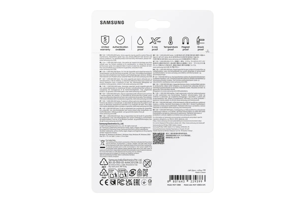 Памет USB Samsung BAR Plus USB Type-A 128GB 400 MB/s read 110 MB/s write resistant USB 3.1 Champagne Silver with key ring