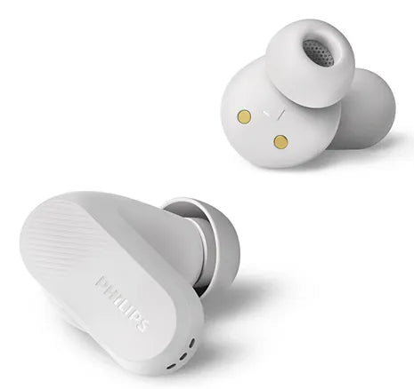 PHILIPS True Wireless Earbuds IPX4 Make calls using a single earbud Up to 24 hours play time white