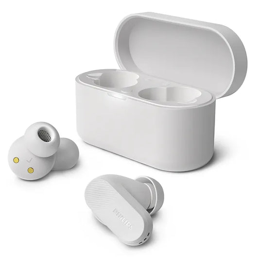 PHILIPS True Wireless Earbuds IPX4 Make calls using a single earbud Up to 24 hours play time white