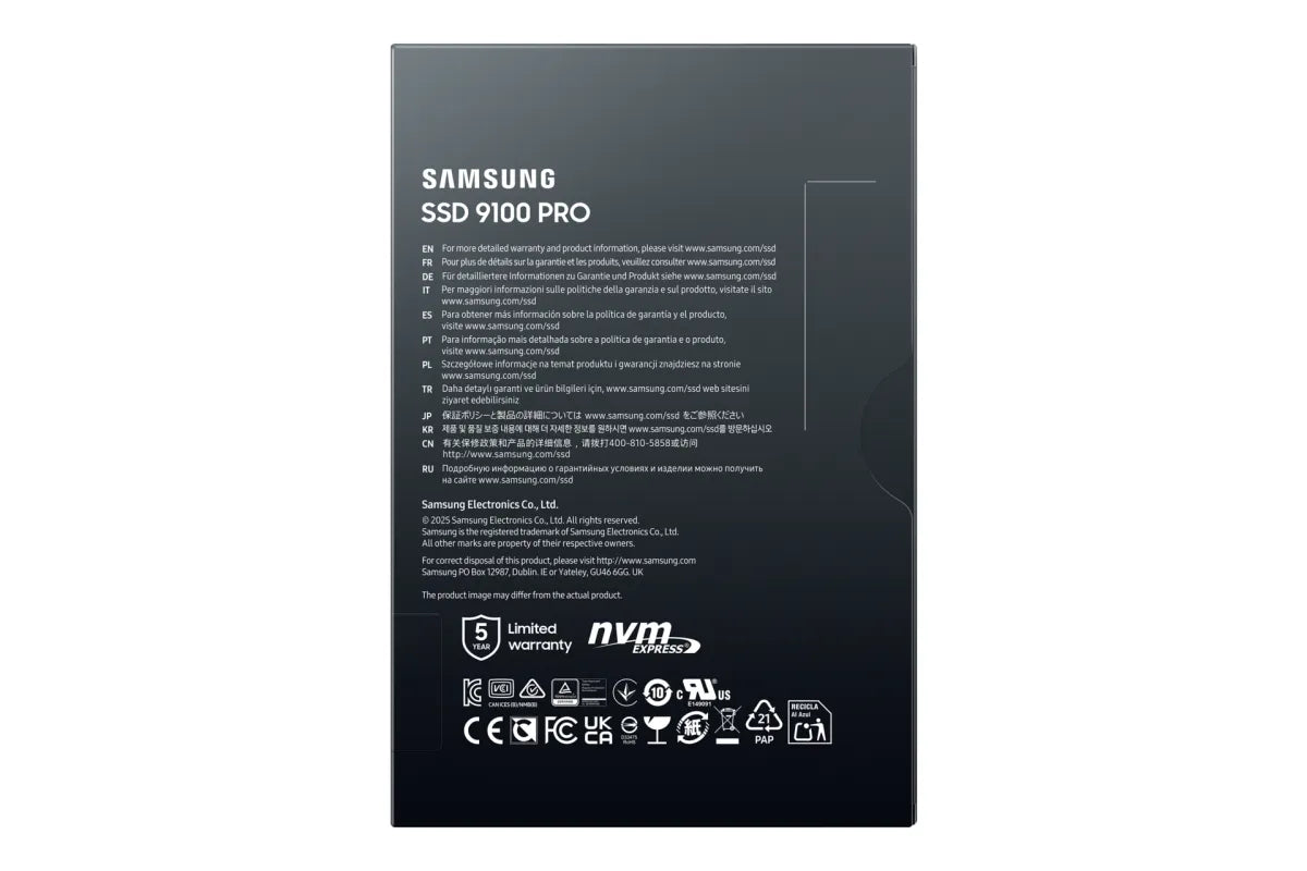Вътрешни SSD Samsung 9100 PRO SSD NVMe M.2 2TB PCIe 5.0 14.800 MB/s Read 13.400 MB/s Write Internal SSD for Gaming and video editing Black