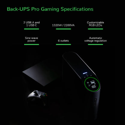Line Interactive UPS тип кула APC Back-UPS Pro UPS tower RGB lights AC 230V 1320Watt 2200VA 1-phase output connectors 6 Black midnight