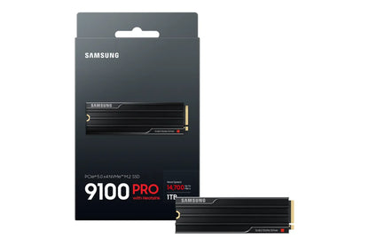Вътрешни SSD Samsung 9100 PRO SSD Heatsink NVMe M.2 1TB PCIe 5.0 14.700 MB/s Read 13.300 MB/s Write Internal SSD for PC-Gaming and video editing