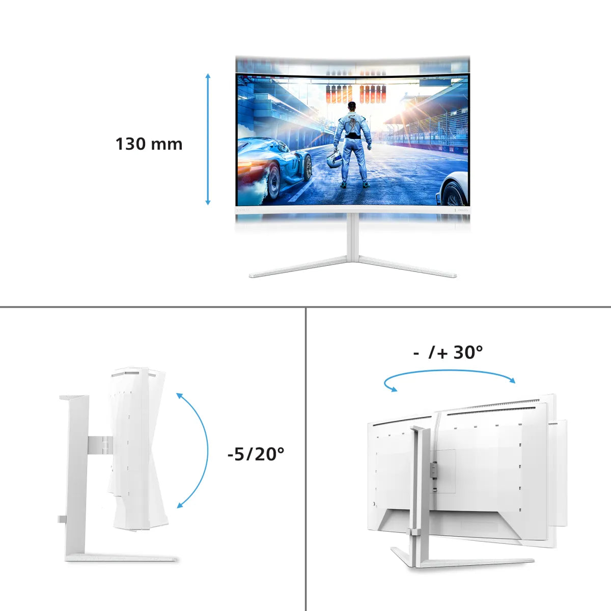 Гейминг монитор Philips 32M2C5501/00 31.5inch 2560x1440 VA Curved 1500R 130mm EVNIA 5000 Ambiglow Curved QHD 2K 180Hz Fast VA 1ms GtG HDR10
