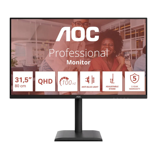 Бизнес монитор AOC 31.5inch 2560x1440 100Hz IPS Flat H/A 180 MM Adaptive Sync TUV EyeComfort Hardware USB HUB SPEAKERS Anti Blue light DP HDMI