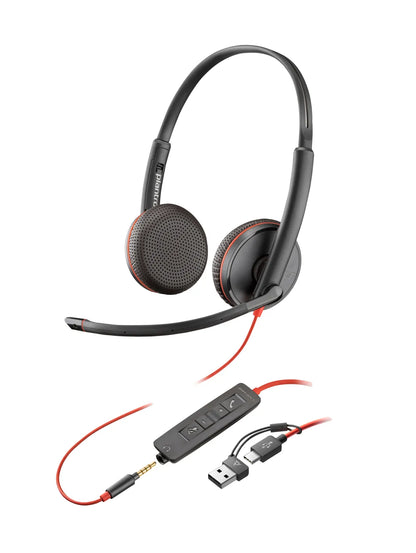 Бизнес слушалки HP Poly Blackwire 3225 Stereo USB-C Headset +3.5mm Plug +USB-C/A Adapter