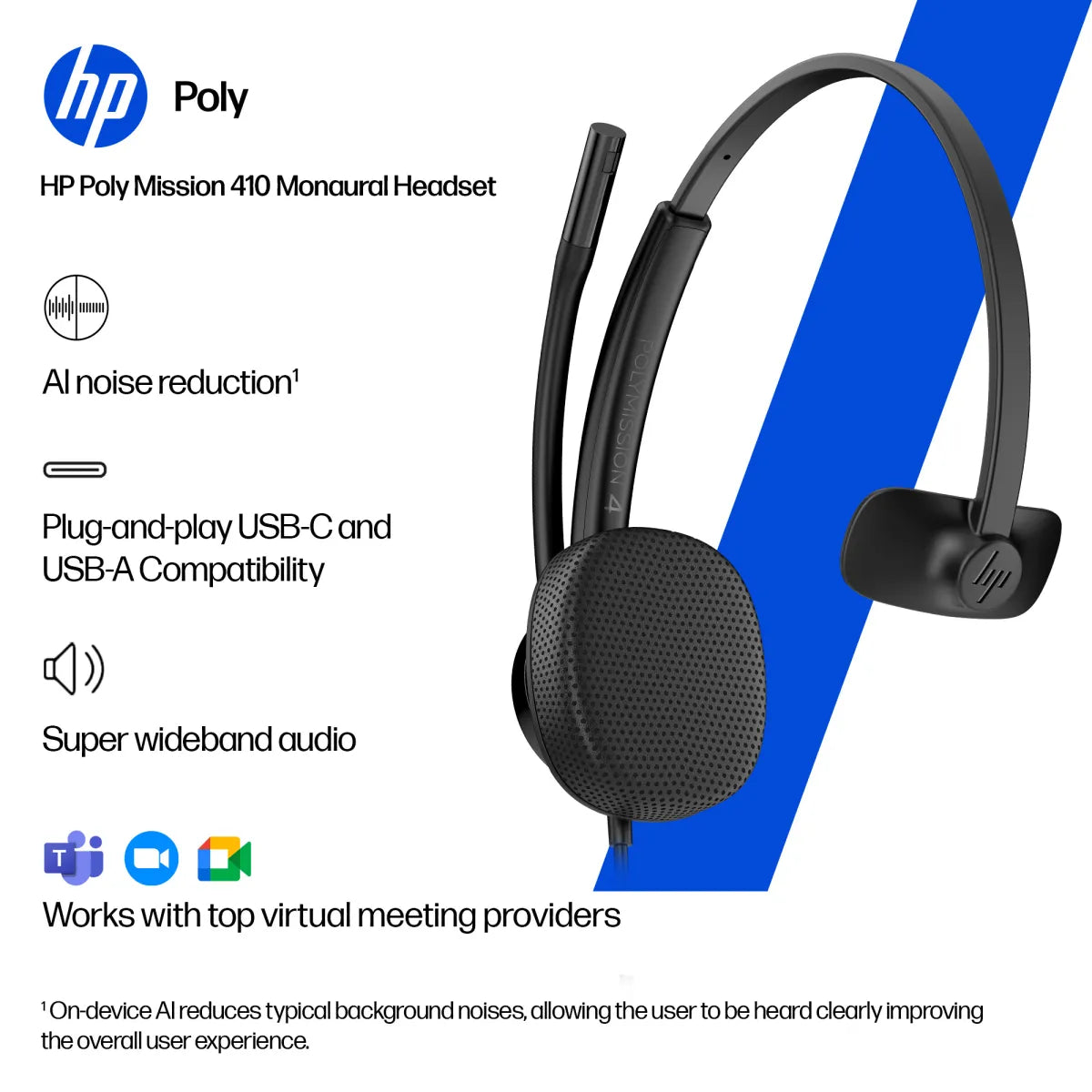 Бизнес слушалки HP Poly Mission 425 Stereo USB Wired Headset WW