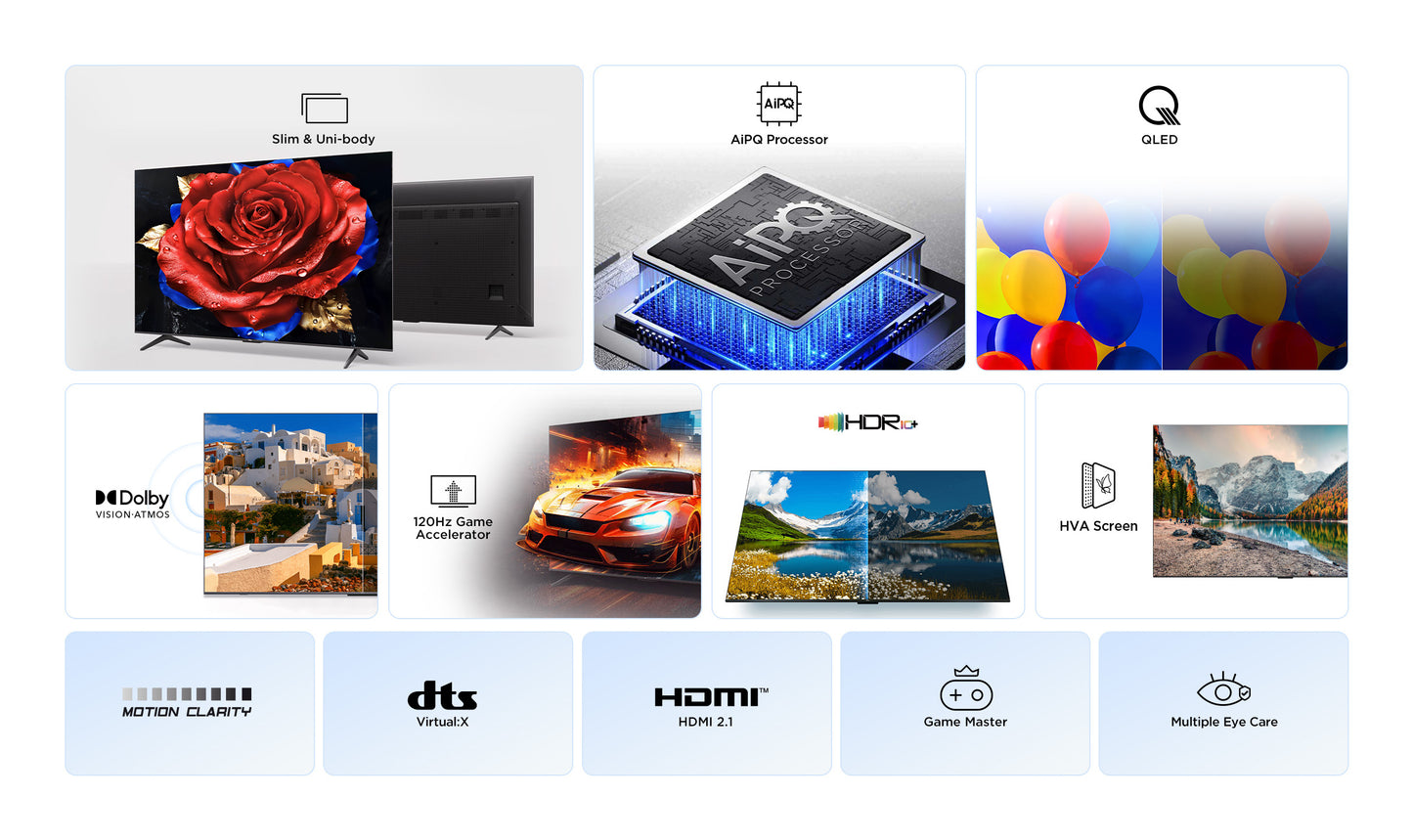Телевизор TCL 55inch QLED Android TV HDR10+ Bionic Color Optimization Technology Dolby Vision Dolby Atmos 2x10W