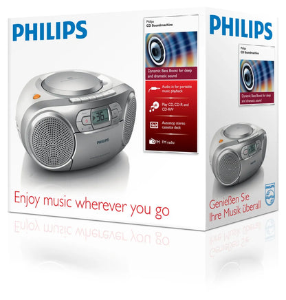 Philips CD Soundmachine, cassette, MP3-link, FM, 2 x 1 W RMS, Audio-In (3.5 mm)